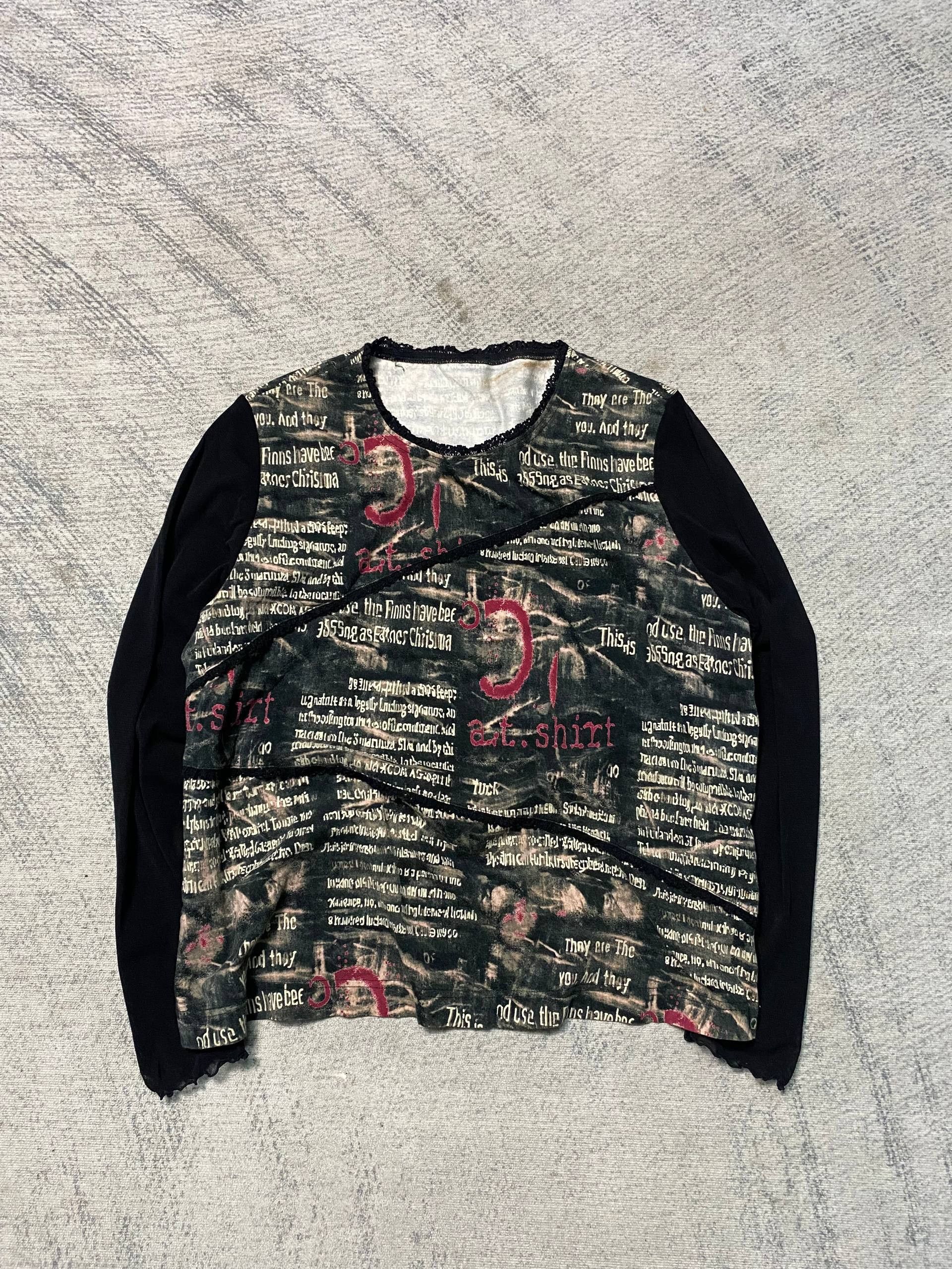 Seditionaries Cyber Grunge Typography Distressed Long Sleeve Dark Y2k Tee