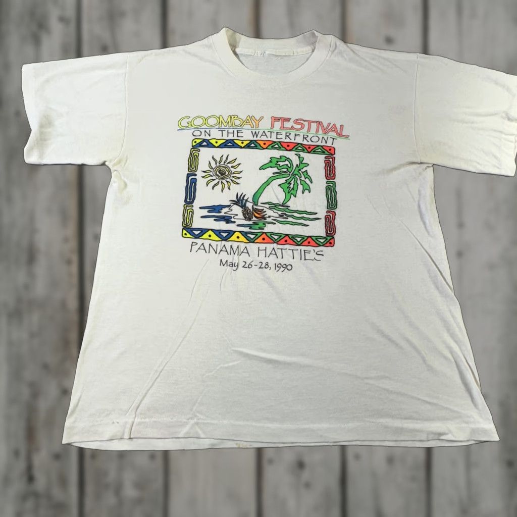 Vintage 1990s Goombay Festival T Shirt Mens Large Cotton White Tropical Festival Graphic Pri
