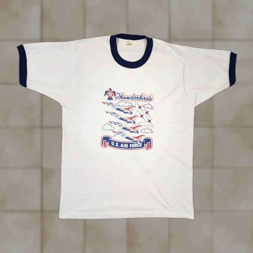 Vintage Screen Stars 80s Us Air Force Thunderbirds Ringer White T Shirt Xl Men