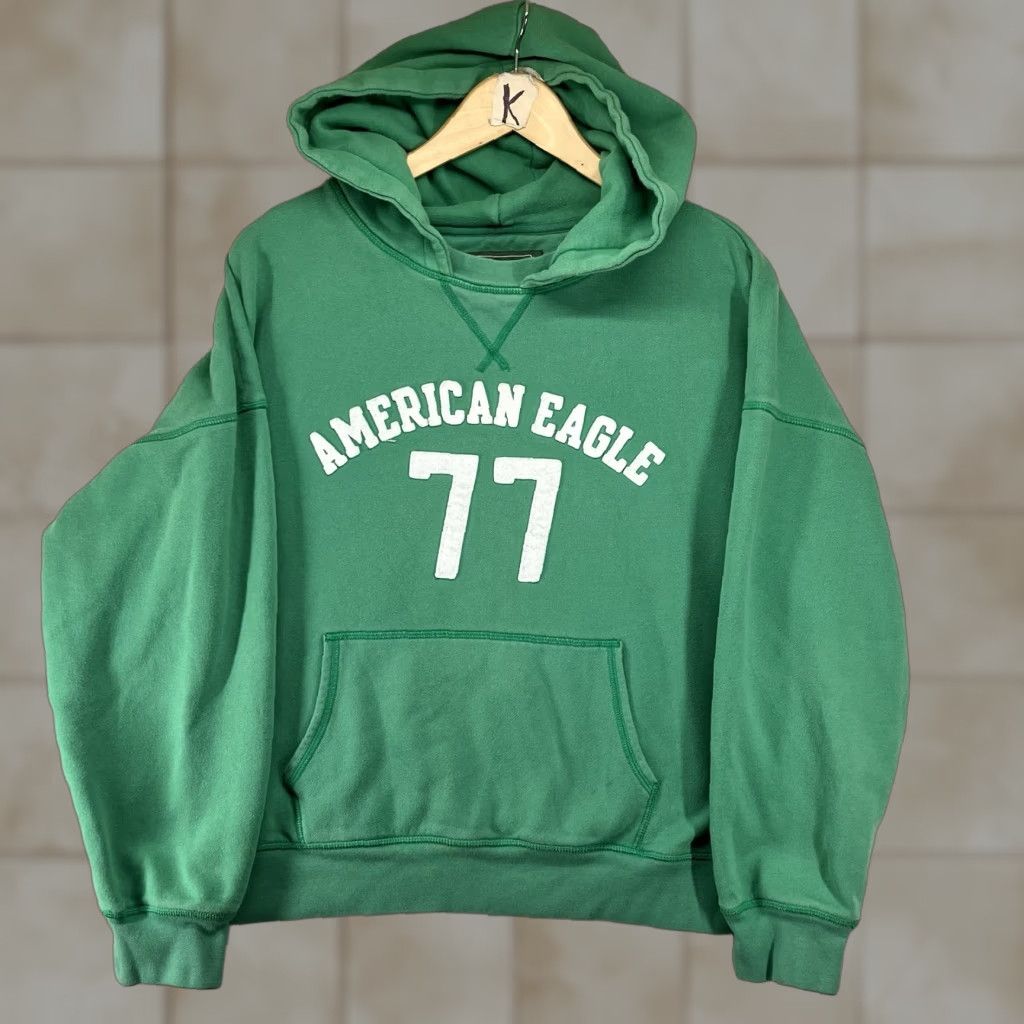 Eagle Outfitters American Eagle Hoodie Mens Large Light Kelly Green Embroidered 77 Boxy Fit