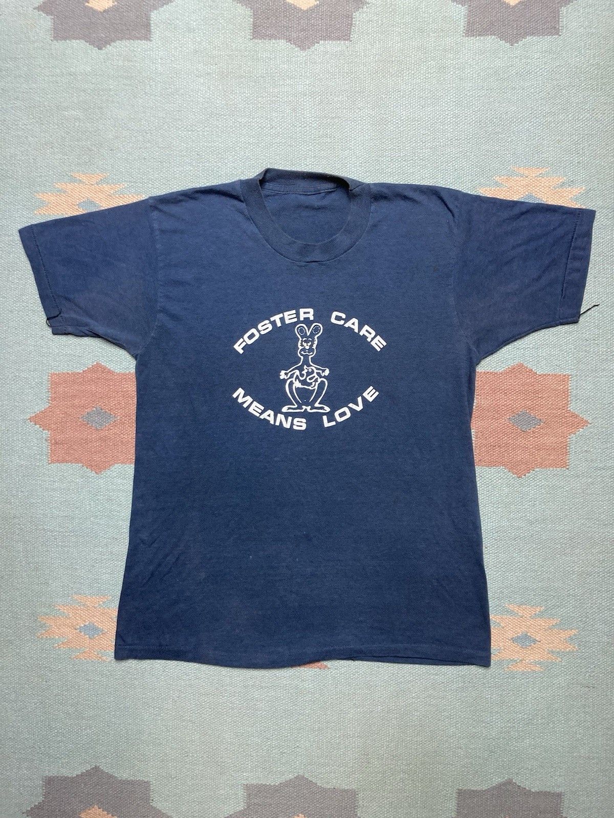 Vintage 70s T Shirt Foster Care Means Love Bunny Duck Cute Animal L