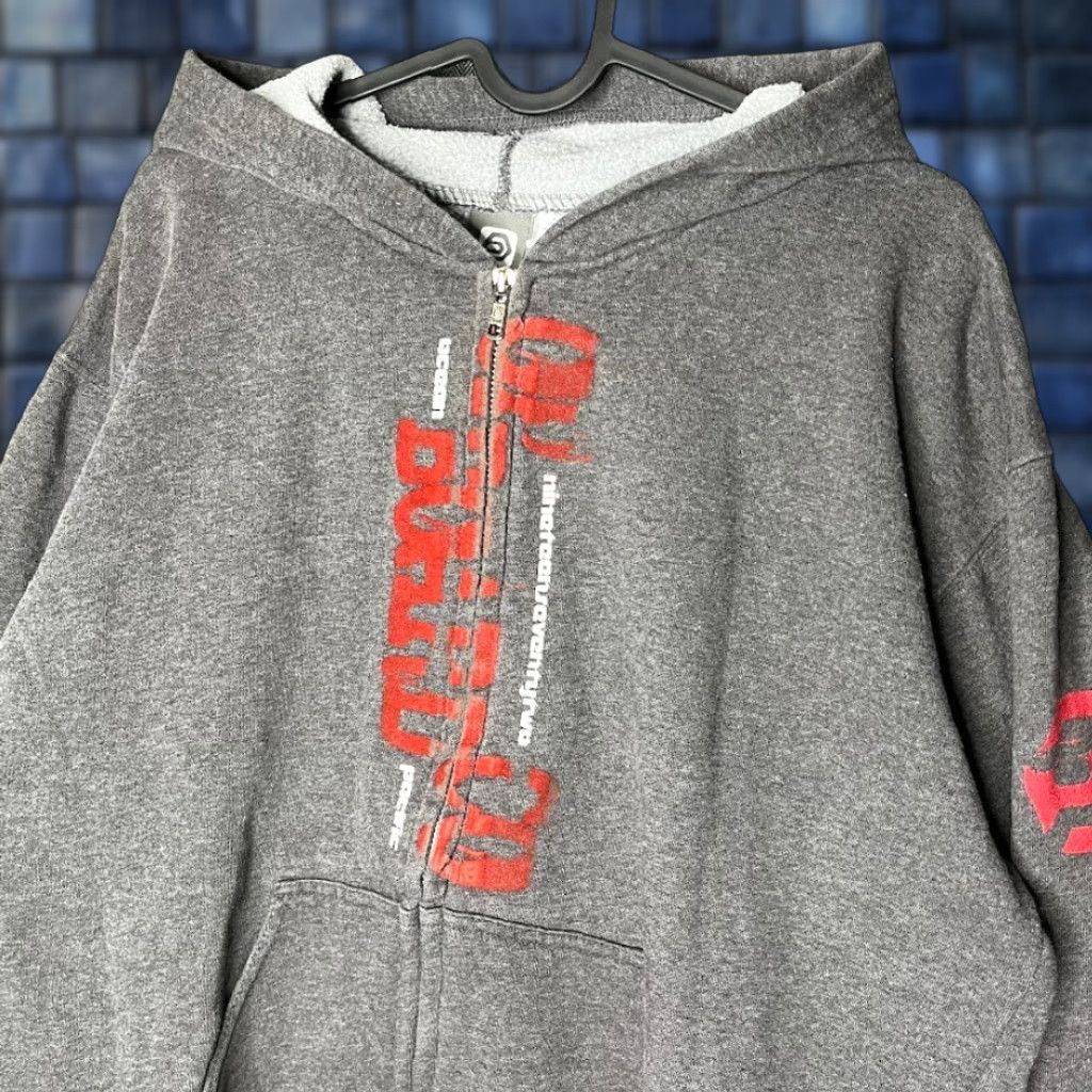 Vintage Op Hoodie Mens Xl Gray Zip Up 90s Grunge Music Graphic Print Full Zip Hoodie Mens Gr