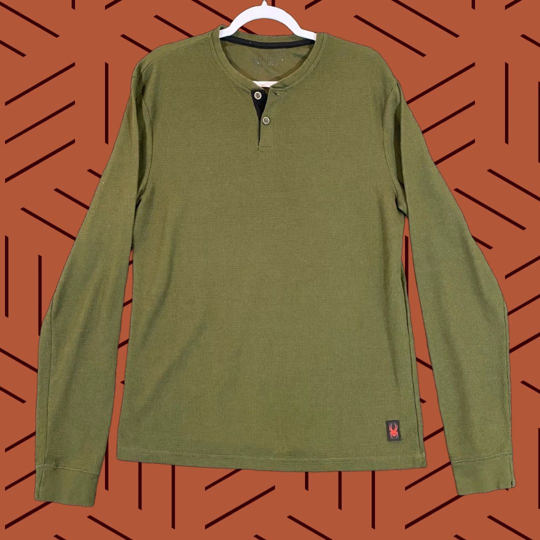 Spyder Shirt Mens Xl Green Henley Waffle Thermal Tee Long Sleeve Outdoor Hiking