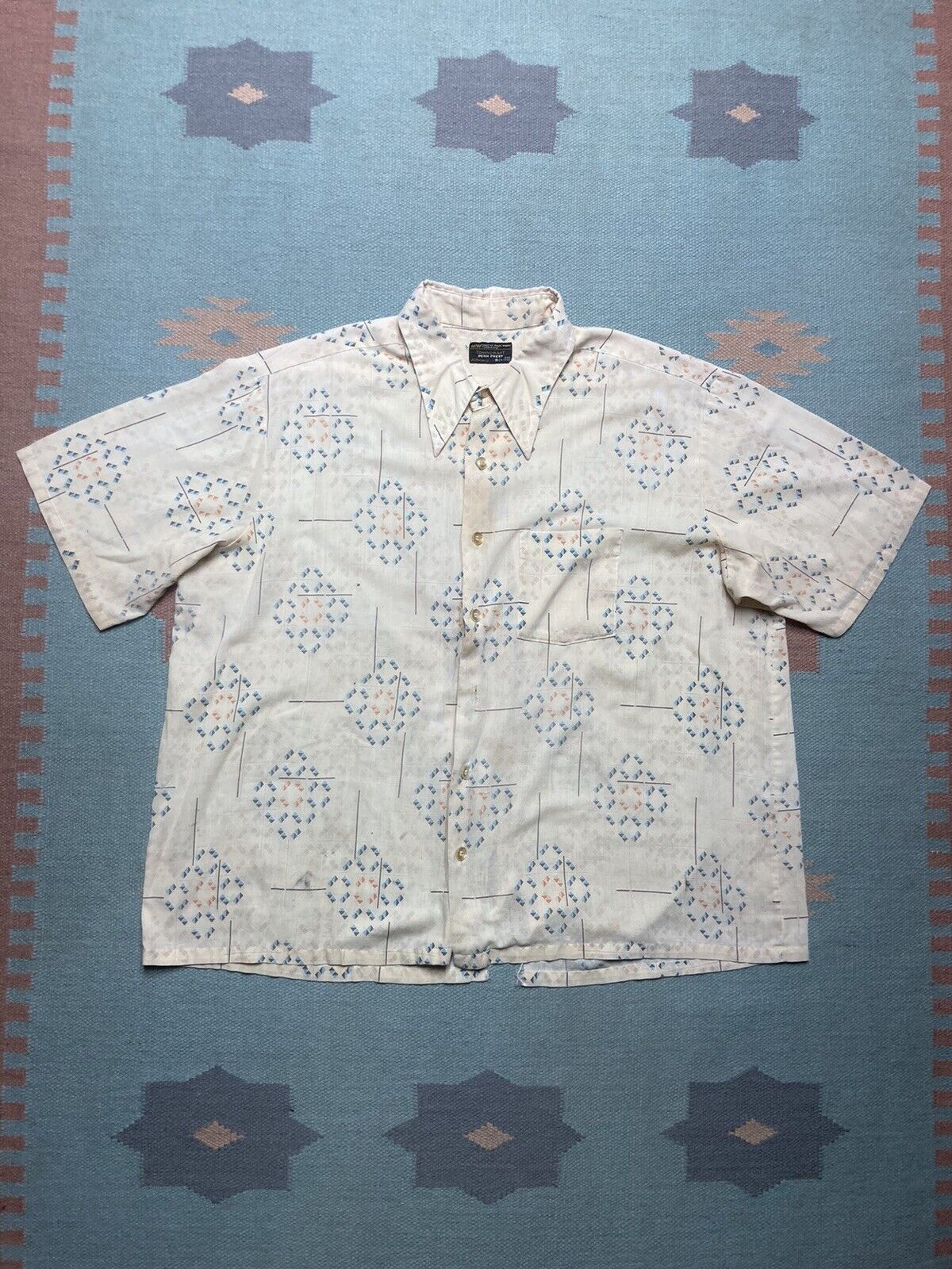 Vintage Vtg 70s Shirt Towncraft Geometric Diamonds Distressed 3xl