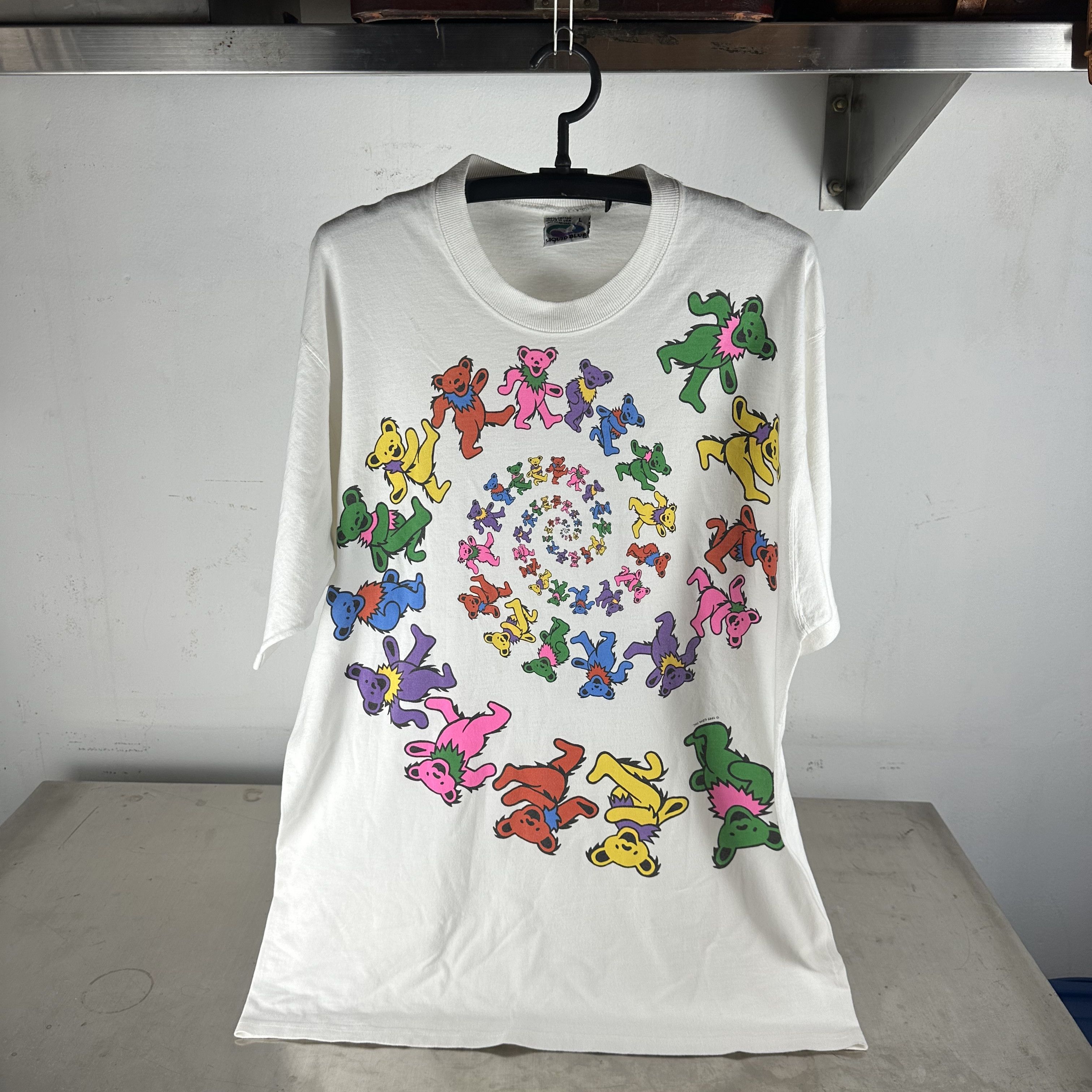 Vintage 1995 Grateful Dead Bear Spiral Graphic Liquid Blue T Shirt Hoodie, Sweatshirt | FlexRushtees.com