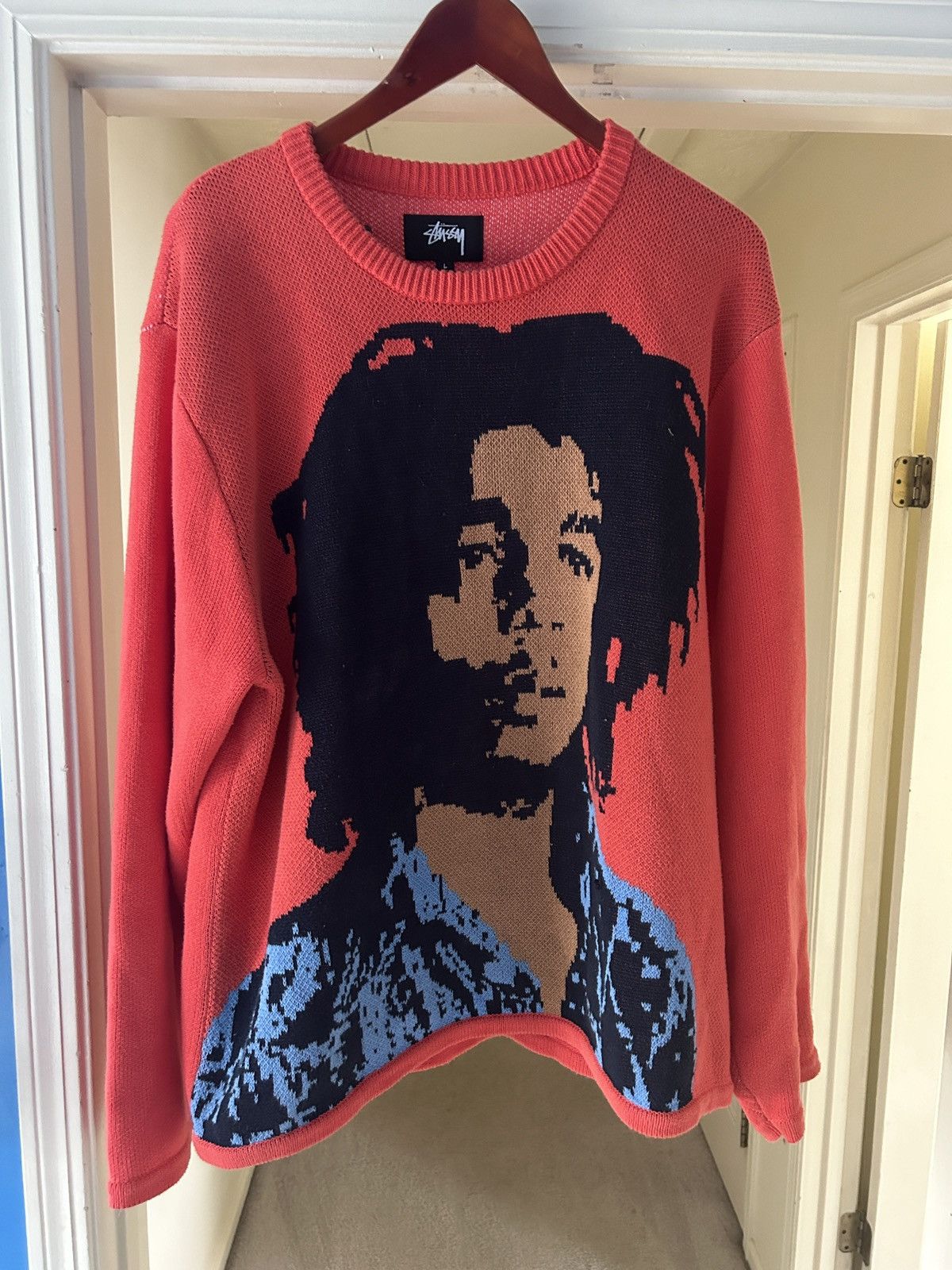 Stussy Bob Marley Crewneck Sweater Red Knitted T-Shirts, Hoodie, Sweatshirt | FlexRushtees.com