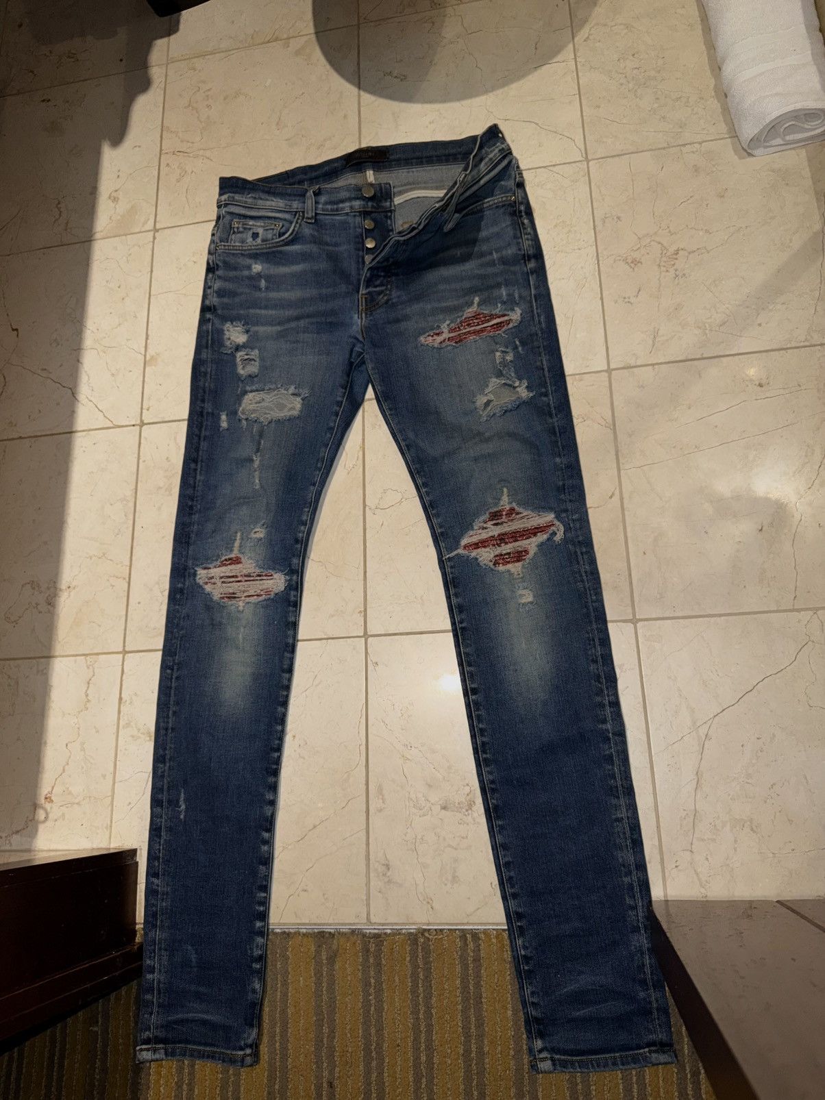 Amiri Mx1 Blue Jean Red Bandana Patch T-Shirts, Hoodie, Sweatshirt | AU16VibeMintTees.com