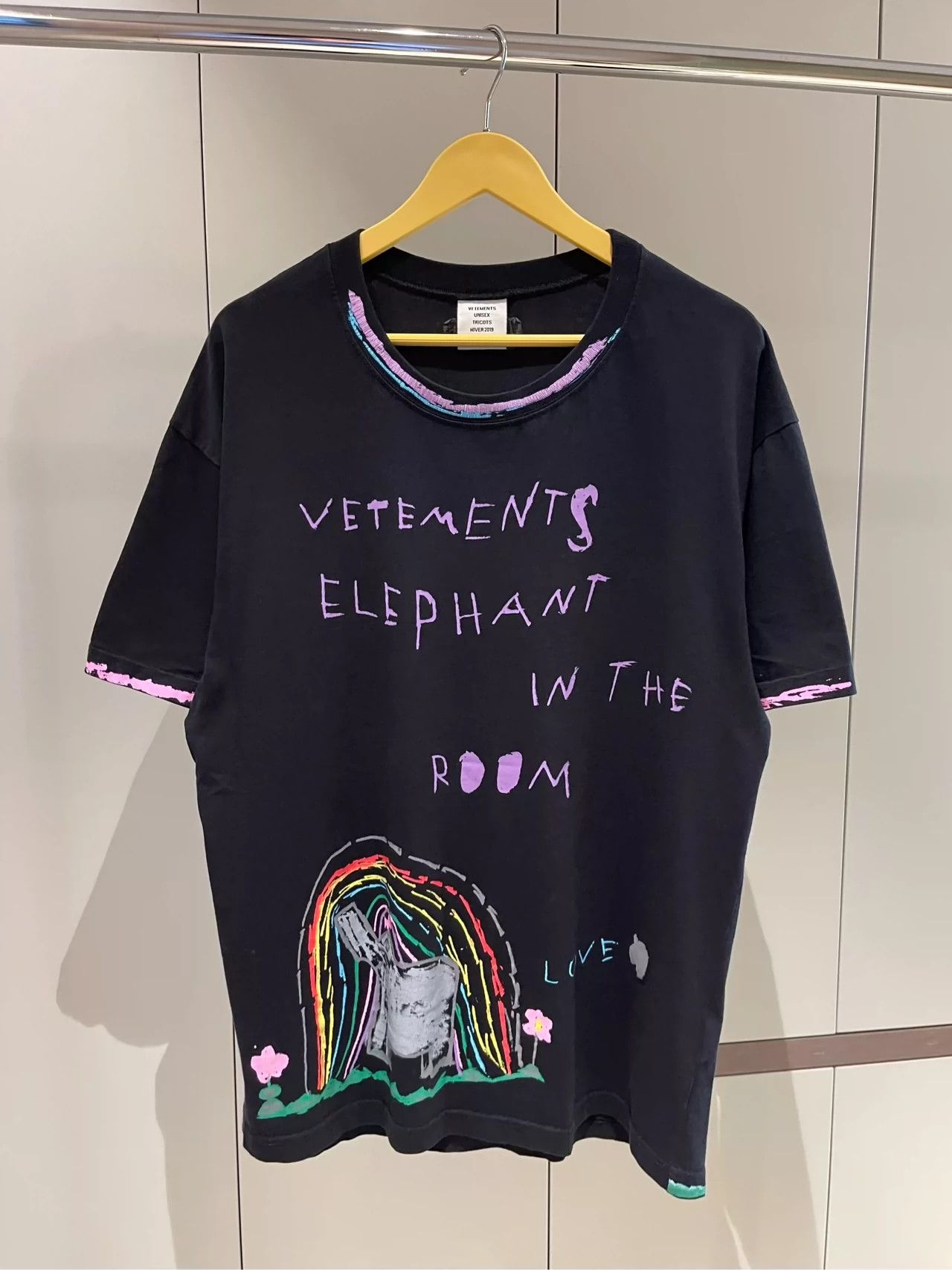 Vetements Black Slogan Logo Oil Short Sleeve T Shirt Dmc Hoodie, Sweatshirt | FlexRushtees.com