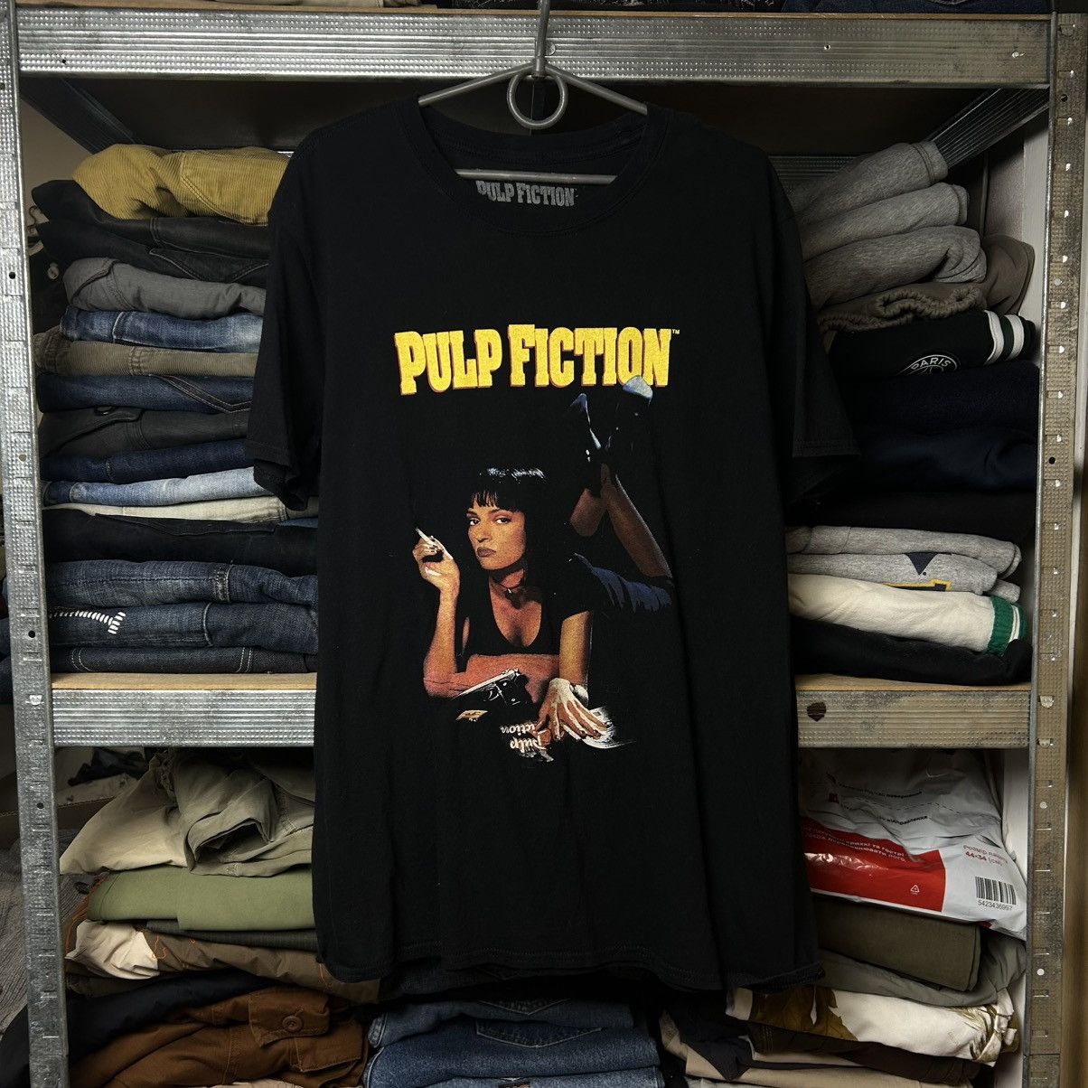 Vintage Pulp Fiction Big Graphic Logo Movie Tee Size L Hoodie, Sweatshirt | FlexRushtees.com