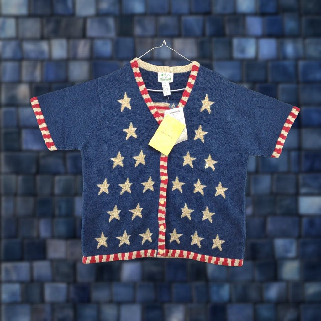 Factory Quacker Factory American Flag Knit Short Sleeve Sweater Xl New Unisex Adults Multico