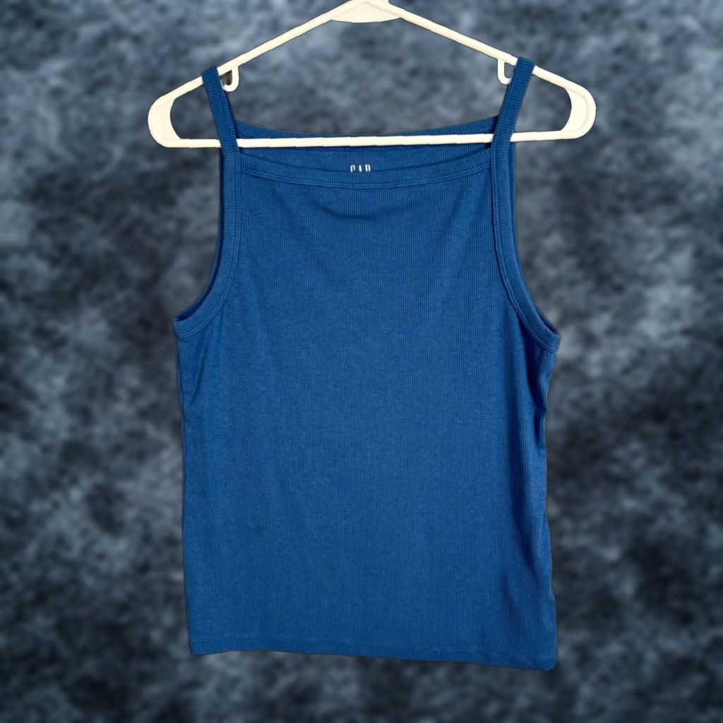 Gap Tank Top Womens Large Tall Blue Cotton Blend Sleeveless Pullover Basic Casual Summer Spring