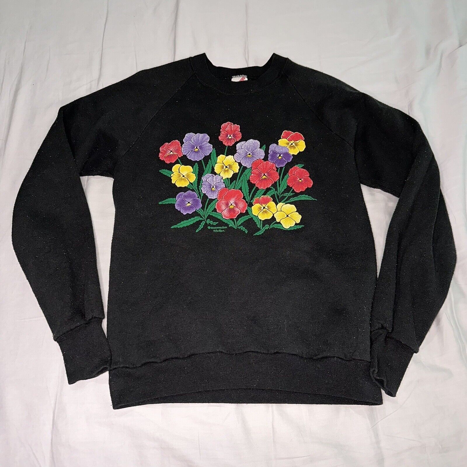 Vintage 90s Morning Sun Jerzees Sweatshirt Flower Black Sz M