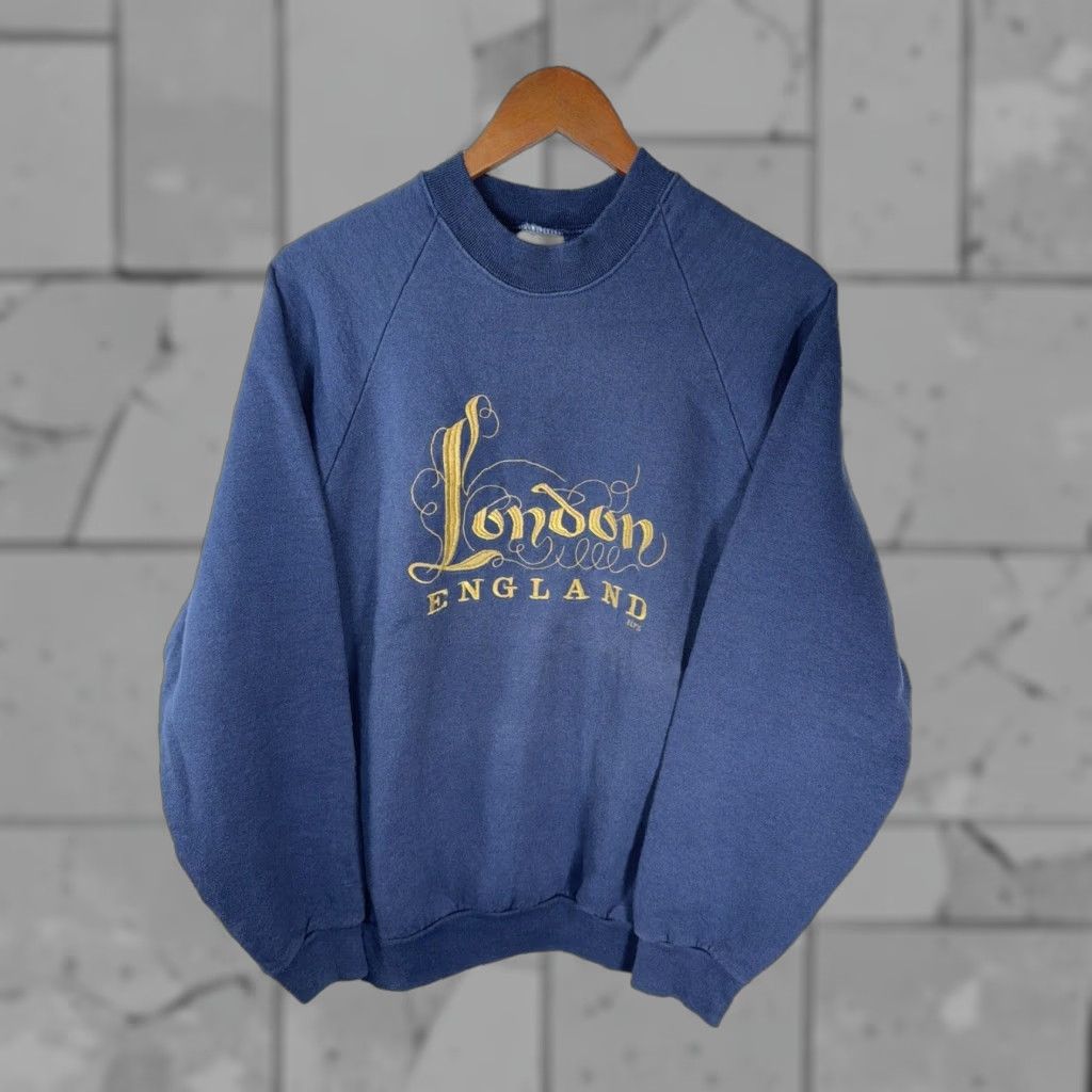 Vintage Vtg Screen Stars London England Sweatshirt Crewneck Cotton Blend Unisex L Blue Logo Knit Pol