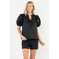 Eyelet Detail Puff Sleeve V-Neck Top
