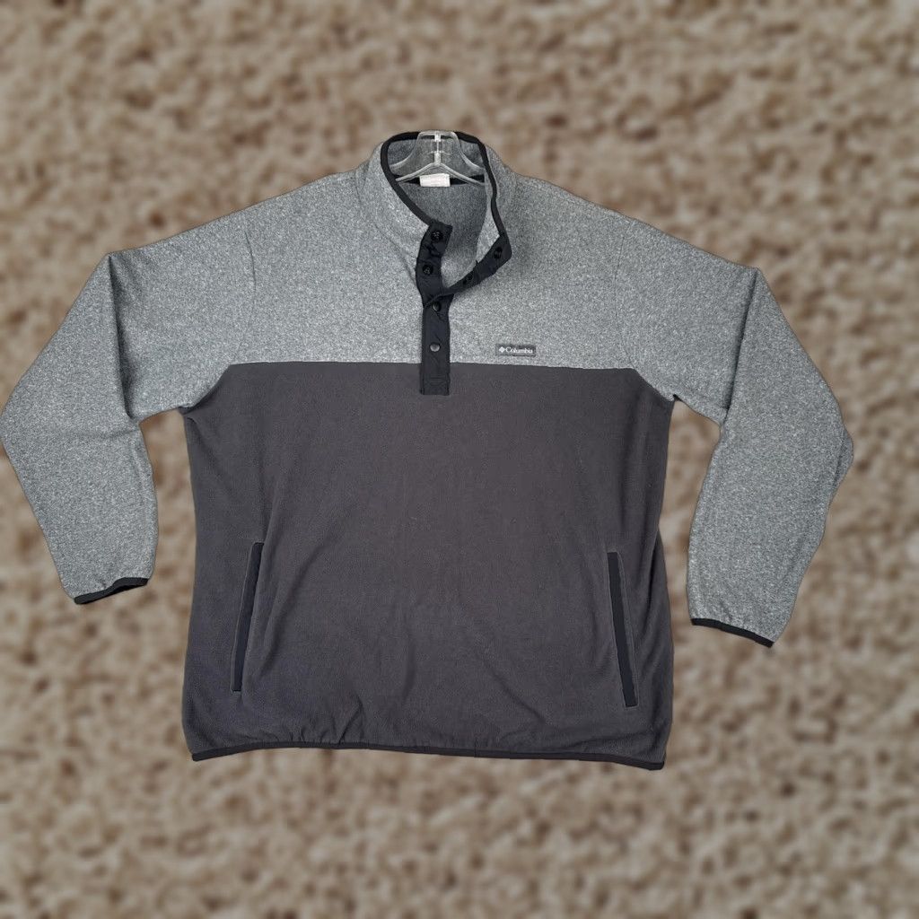 Black Halo Columbia Fleece Pullover Mens Xl Gray Black Colorblock Pockets Mock Neck Half Snap Xm0671