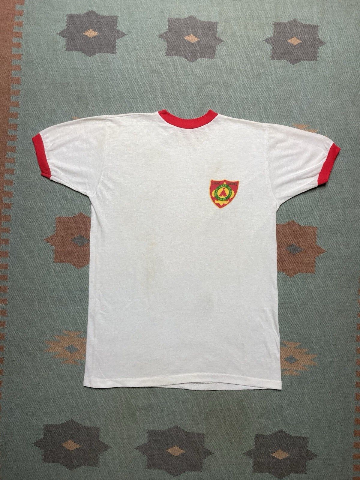 Vintage 60s 70s Ringer T Shirt Boy Scout Bear Lake Michigan Bsa Xl