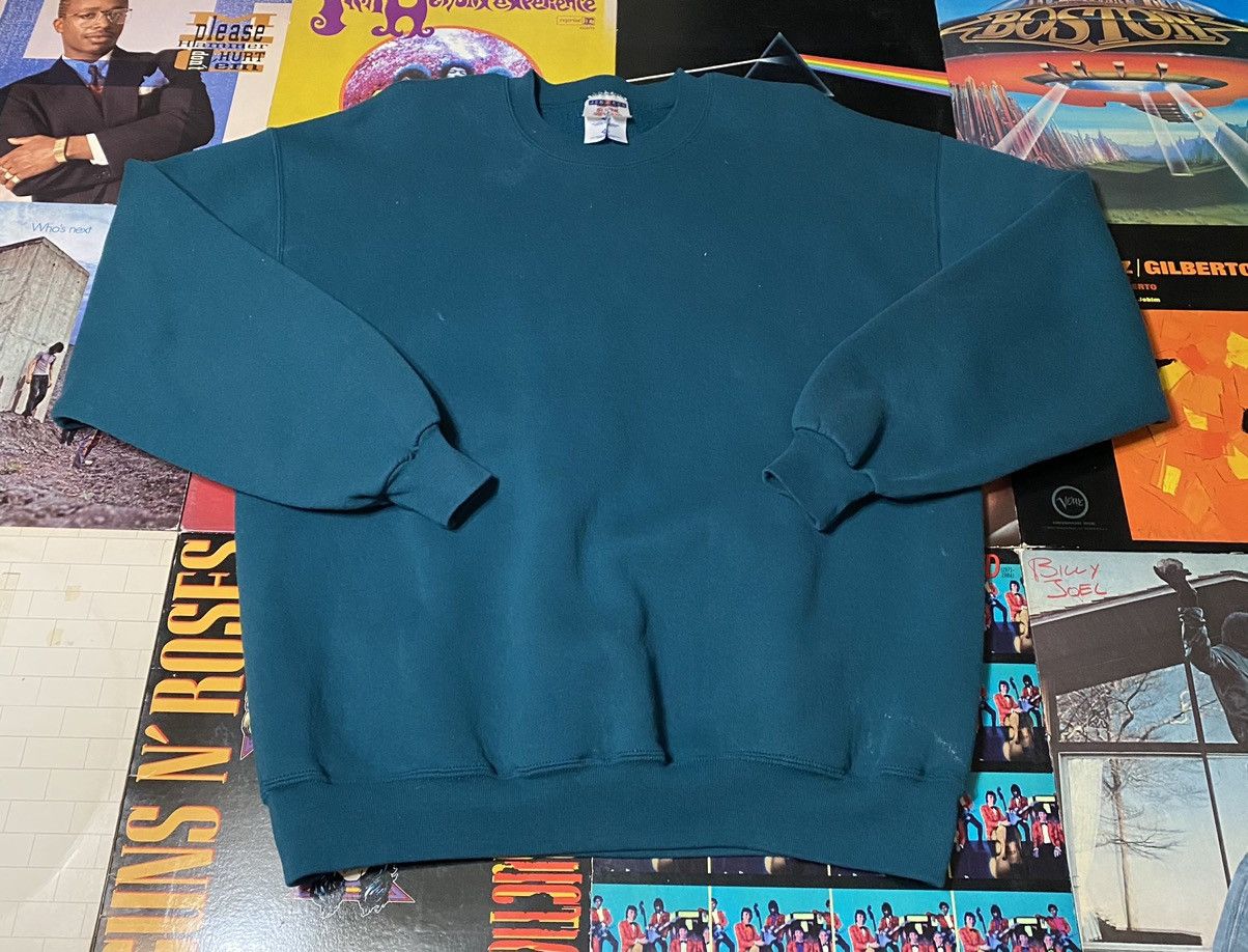 Vintage 90s Jerzees Dark Turquoise Blank Crewneck Sz Xl Usa