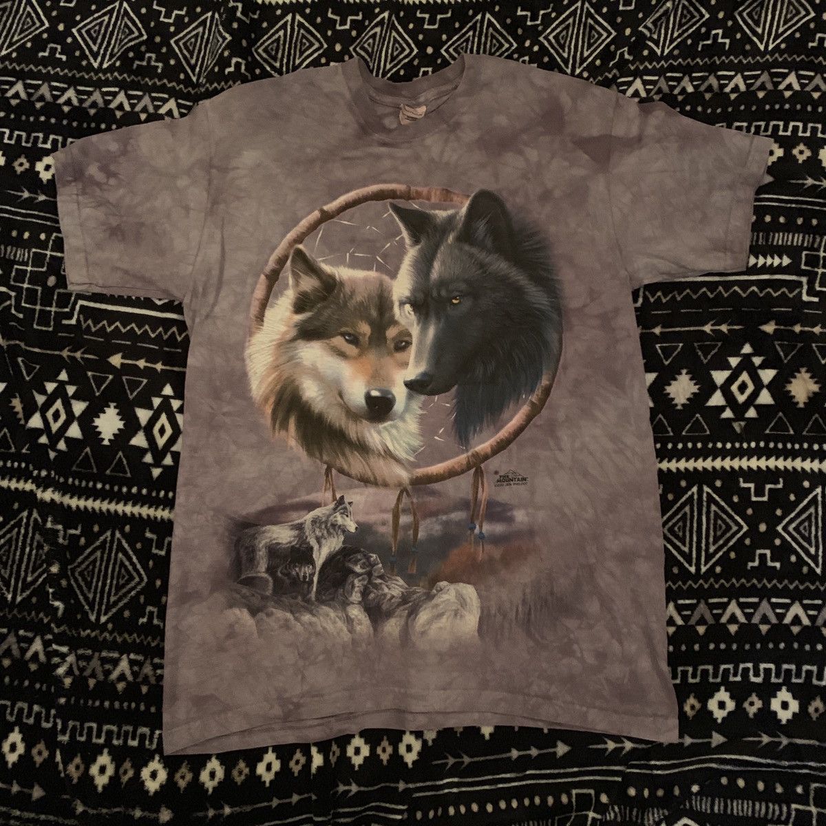 Vintage Tie Dye Dreamcatcher Wolves The Mountain T Shirt Size M