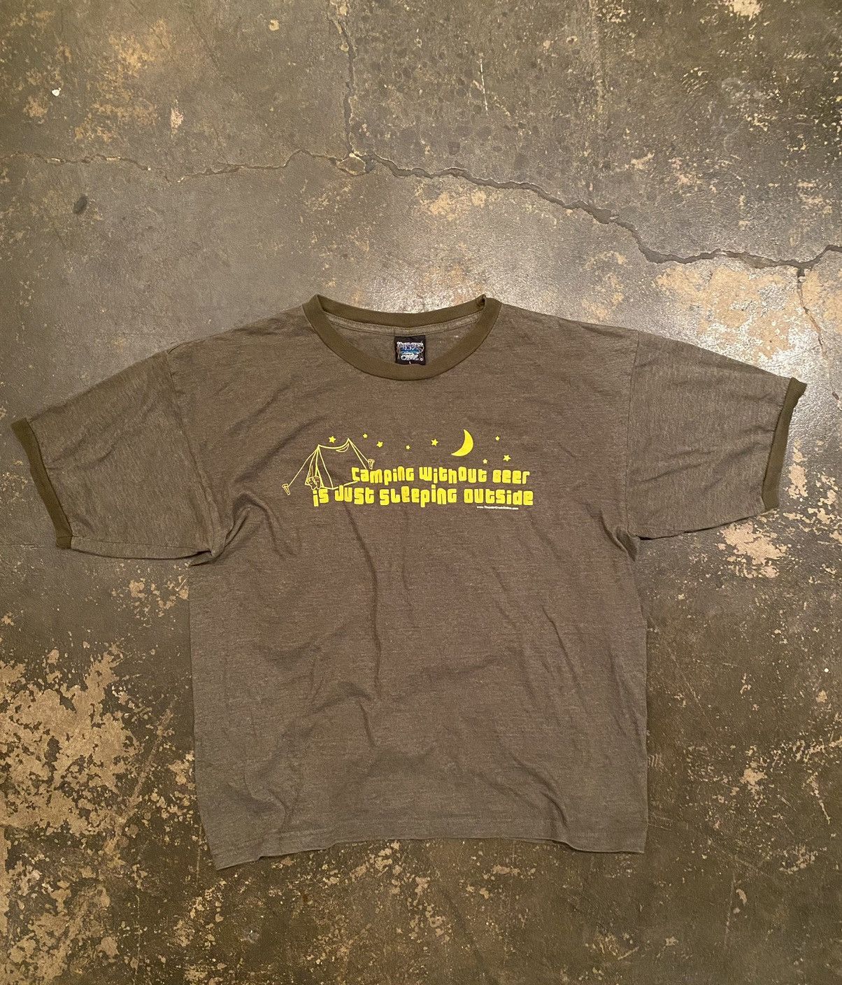 Vintage Thunder Creek Olive Camping Without Beer Tee