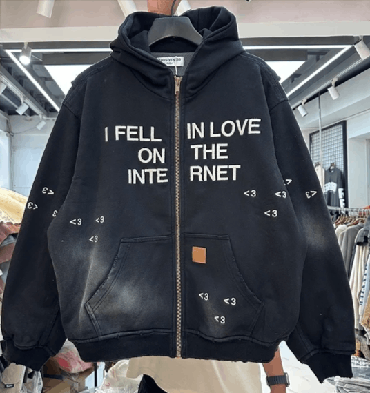 Vintage Un Desire Oversized Zip Up Graffiti Printed Hoodie