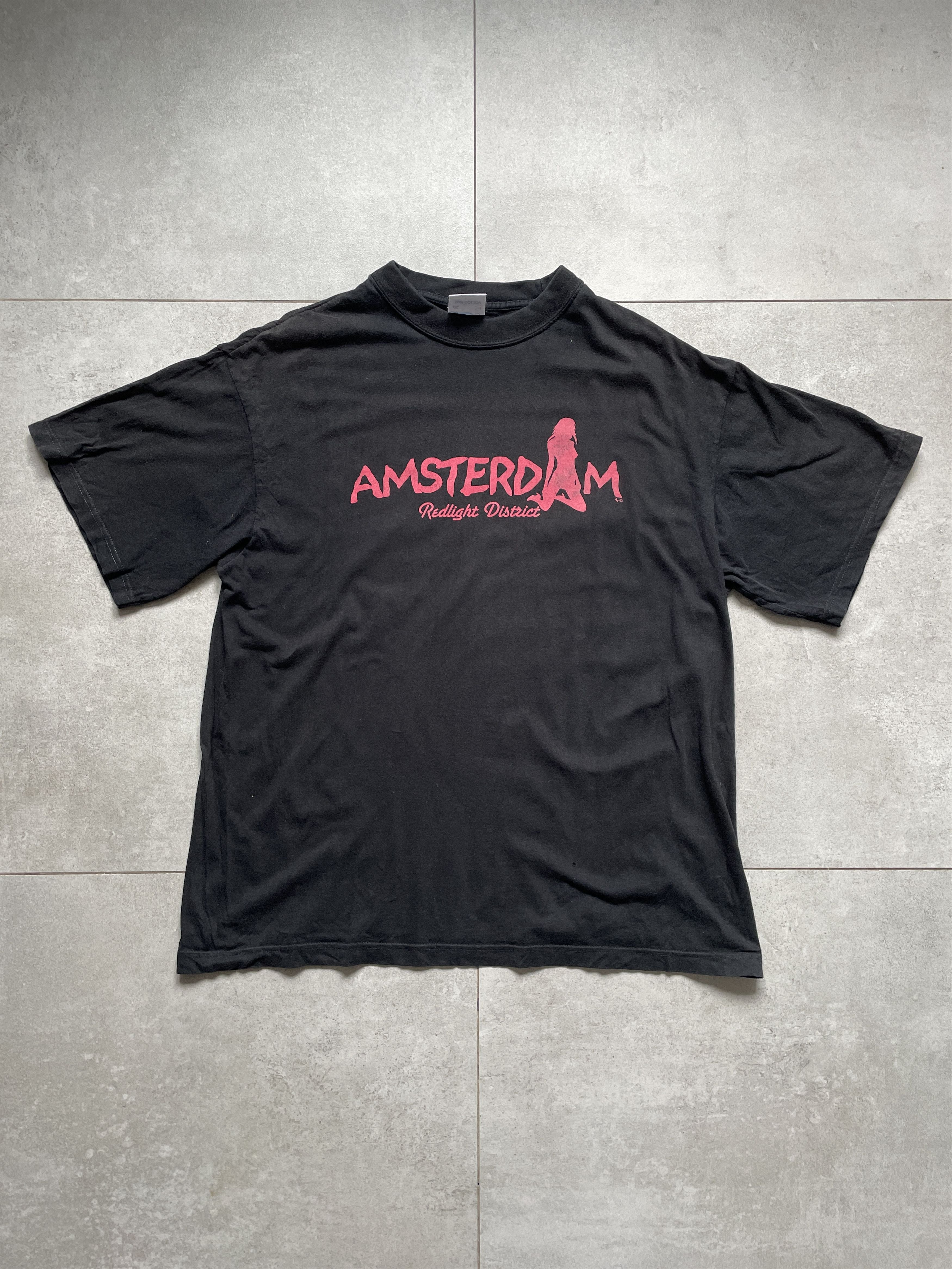 Other Y2k Amsterdam Red Light Distric Pussy Black Washed Boxy Tee Hoodie, Sweatshirt | FlexRushtees.com