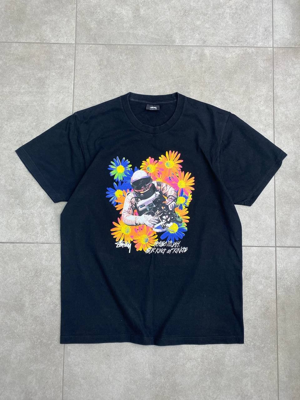 Vintage Stussy Astronaut Space Man Floral T Shirt