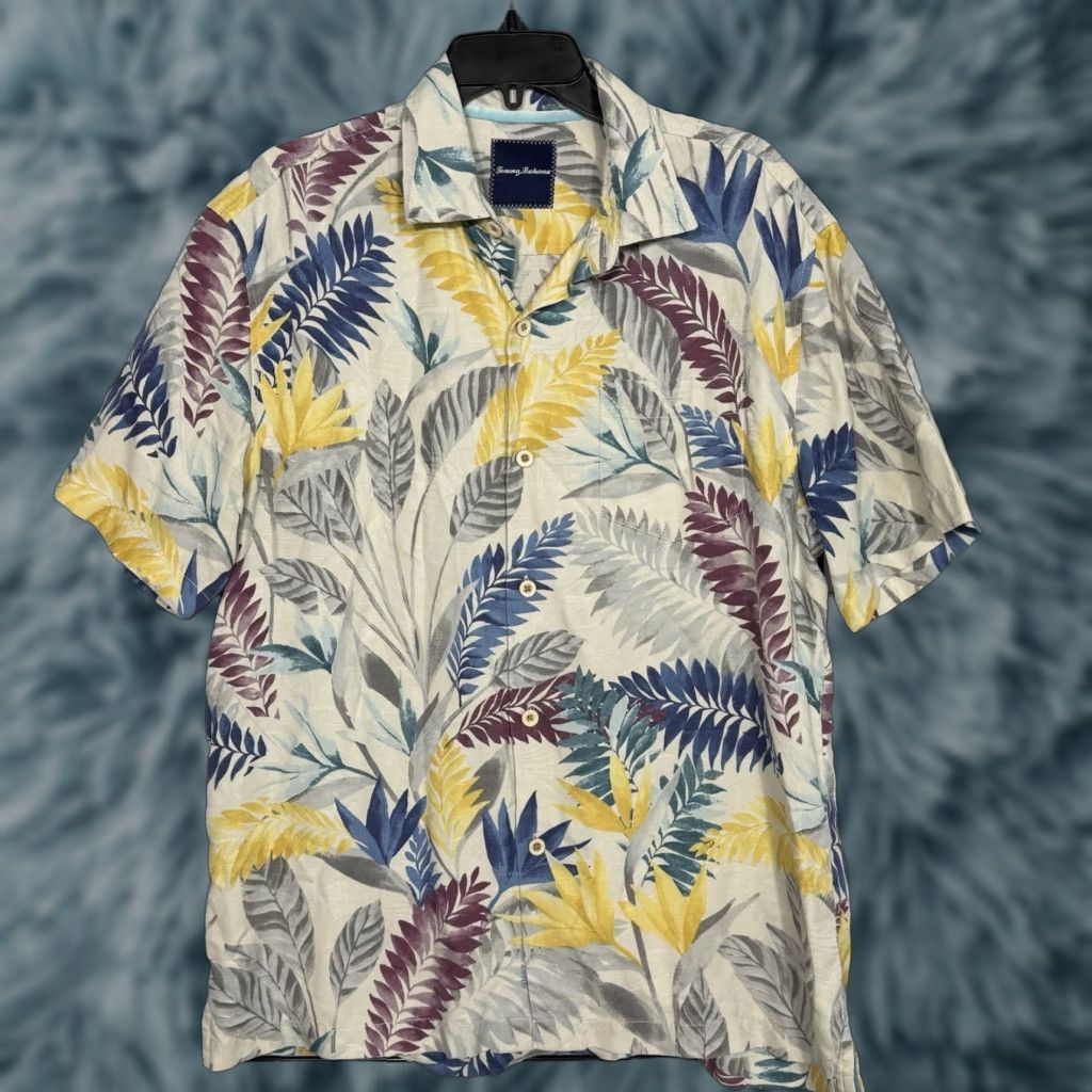 Bahama Tommy Bahama Camp Shirt Hawaiian Short Sleeve Multicolor Floral Island Zone Mens L Beac