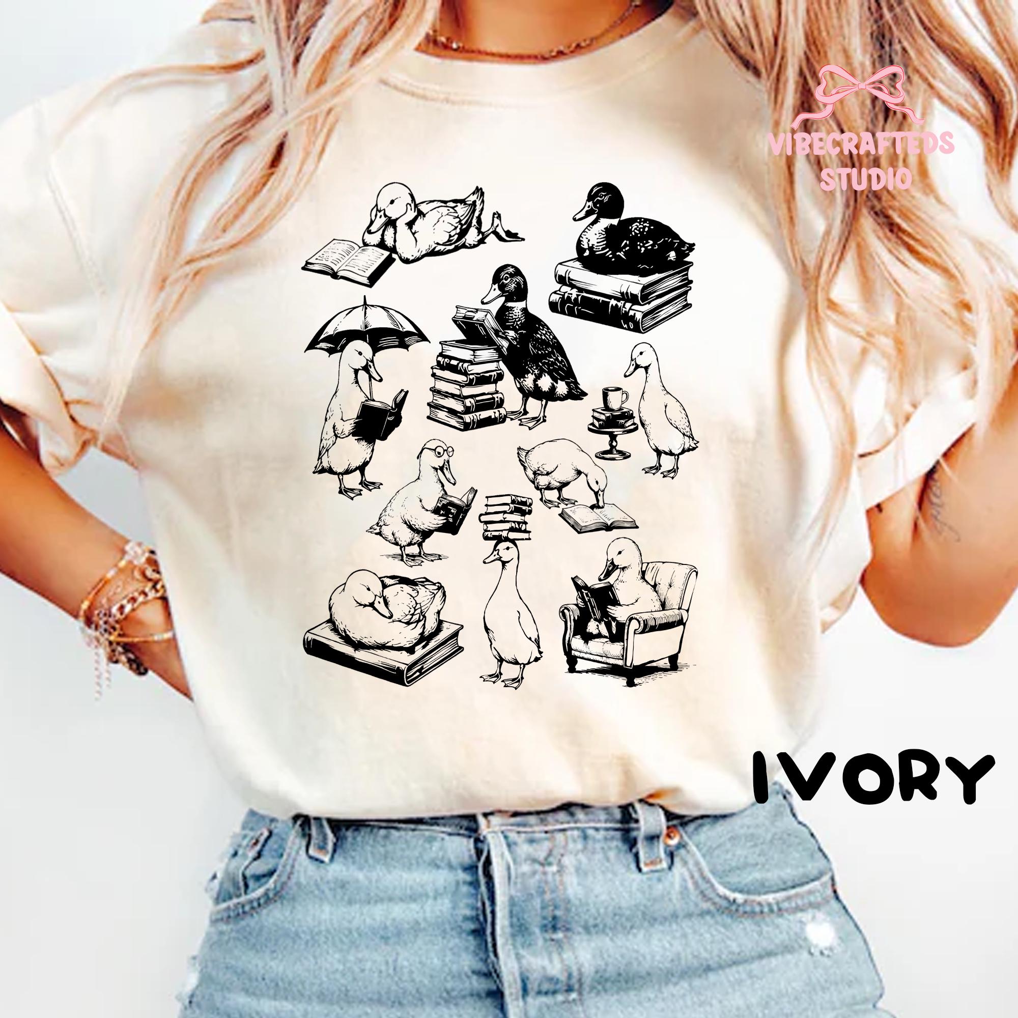 Reading Ducks Comfort Colors Book Lover Duck Tee Vintage Duck Reading Books Cottagecore Reader Tee Librarian (3)
