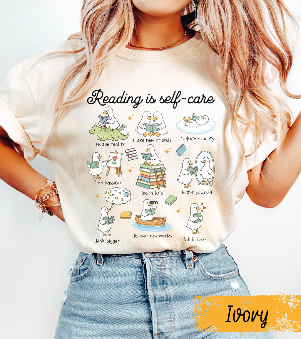 Reading Self Care Teacher Reading Book Lover Goose Literacy Teacher Tee Reader Comfort Colors (3)