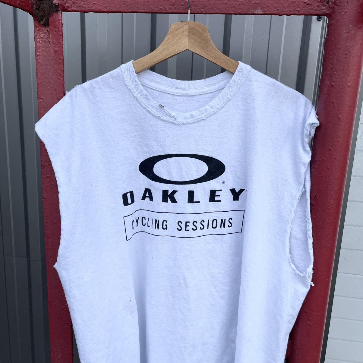Vintage Y2k Oakley Sleeveless Tee Trashed Custom Avant Garde Hoodie, Sweatshirt | FlexRushtees.com