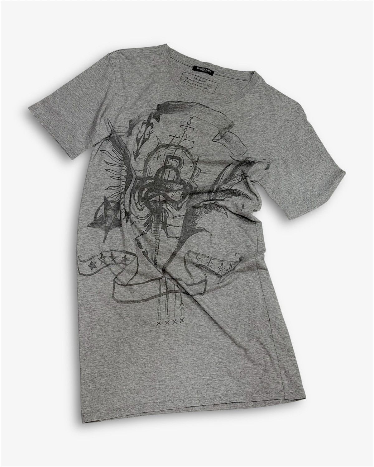 Balmain By Decarnin Ss2011 Scorpio Shield Print Gray T Shirt Hoodie, Sweatshirt | FlexRushtees.com