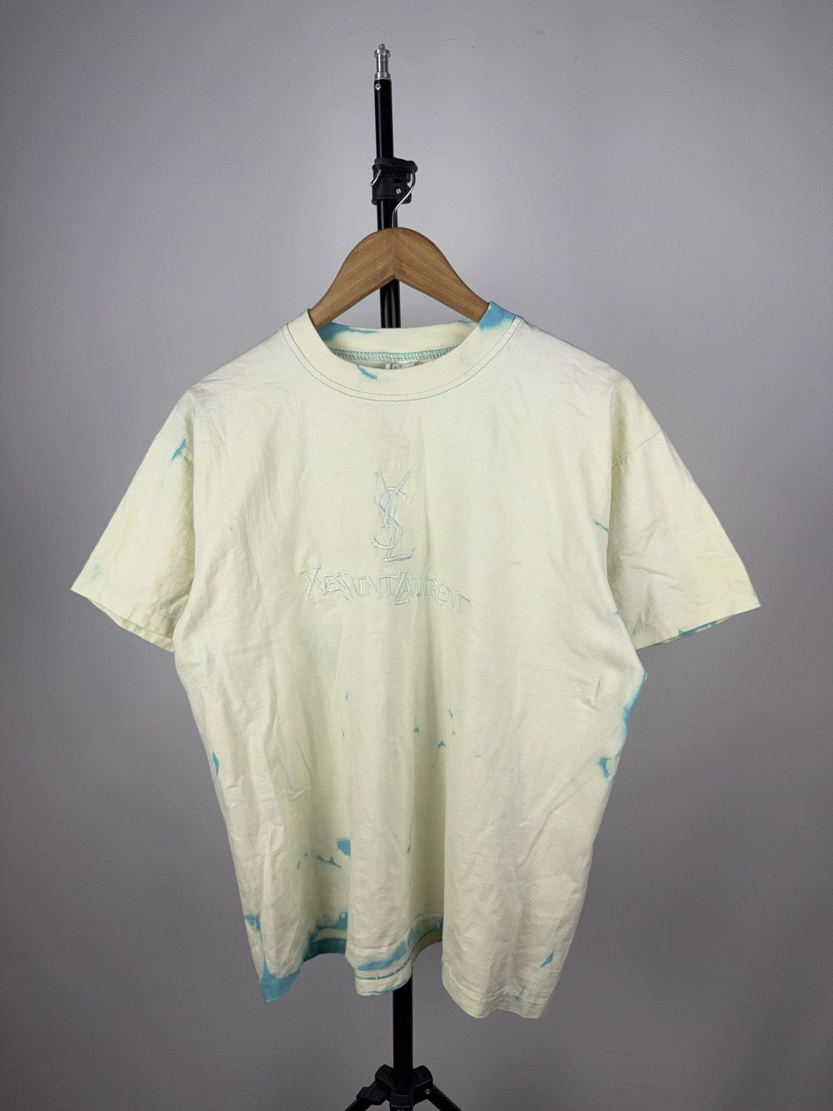 Vintage 90s Y2k Style Tee Bleach Dyed Mint Shirt Ysl Inspired Logo Hoodie, Sweatshirt | FlexRushtees.com
