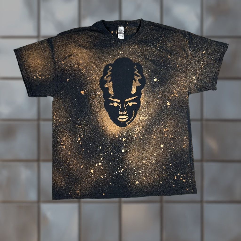 Gildan Bride Of Frankenstein Wicked Halloween Mens T Shirt Xl Black Bleach Dye Gildan Rock Graphic T Hoodie, Sweatshirt