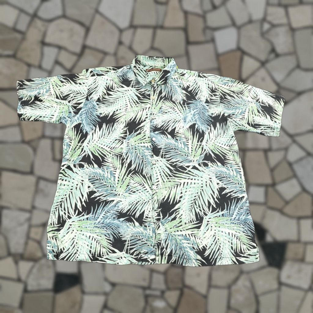 Richard Tori Richard Shirt Mens Medium Hawaiian Palm Leaves Cotton Lawn Short Sleeve Aloha Beac