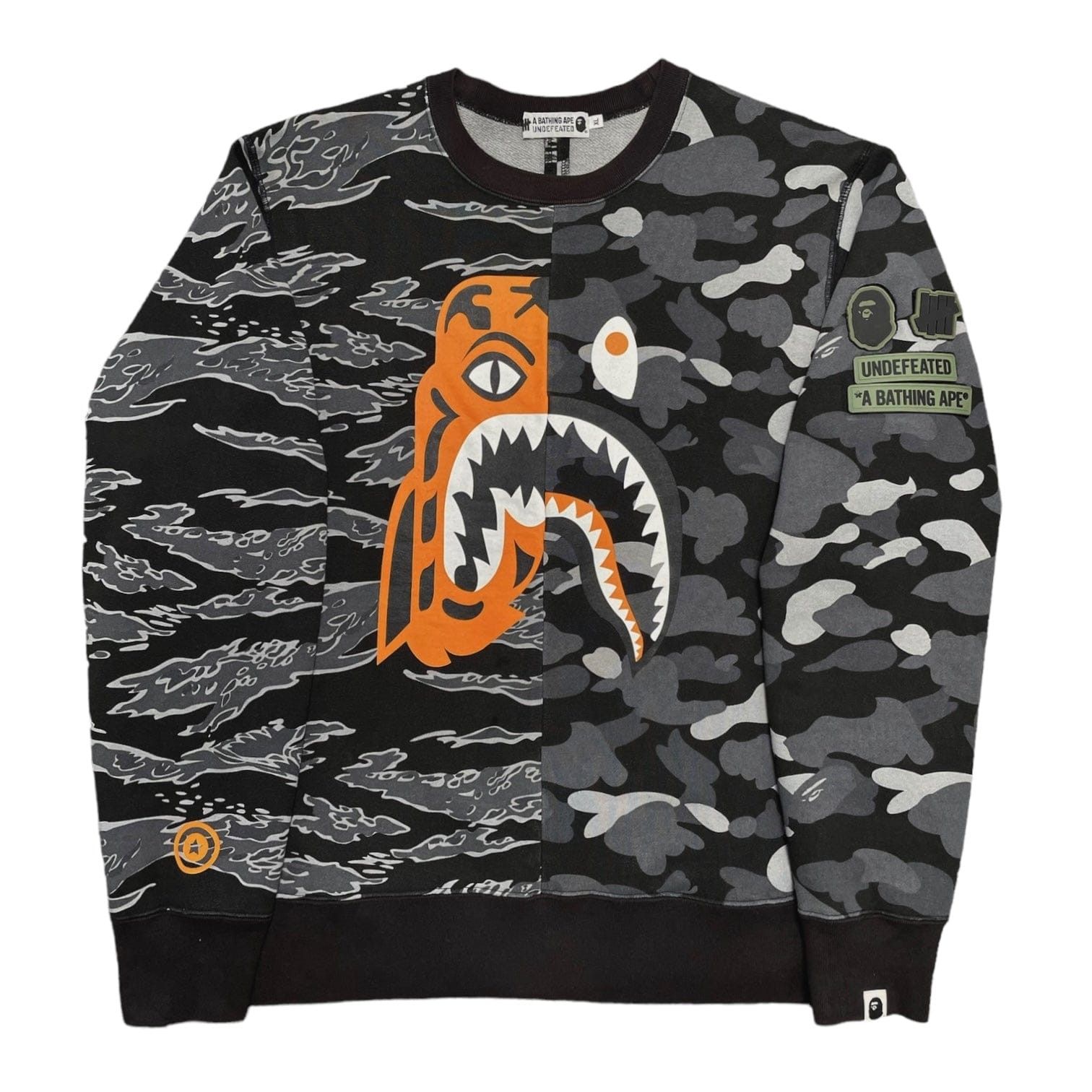 Undftd Tiger Shark Split Crewneck Sweatshirt Black T-Shirts, Hoodie | FlexRushtees.com