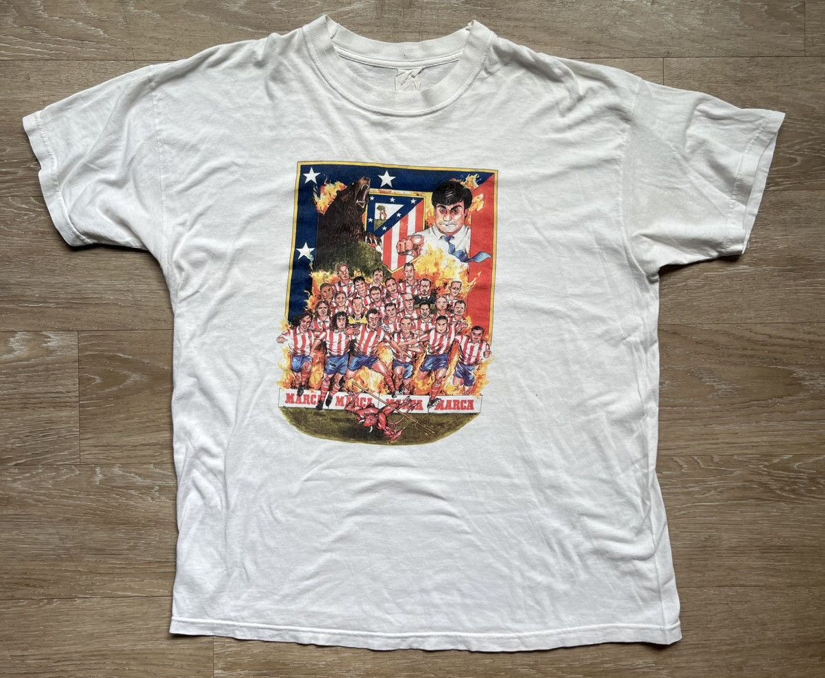 Vintage 90s Atletico Madrid Soccer Tee Hoodie, Sweatshirt | FlexRushtees.com