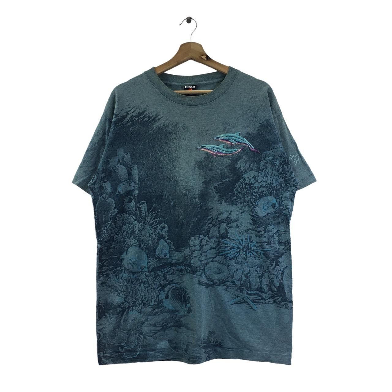 Vintage Vtg 90 Habitat Dolphin Ocean All Over Print Tee Shirt