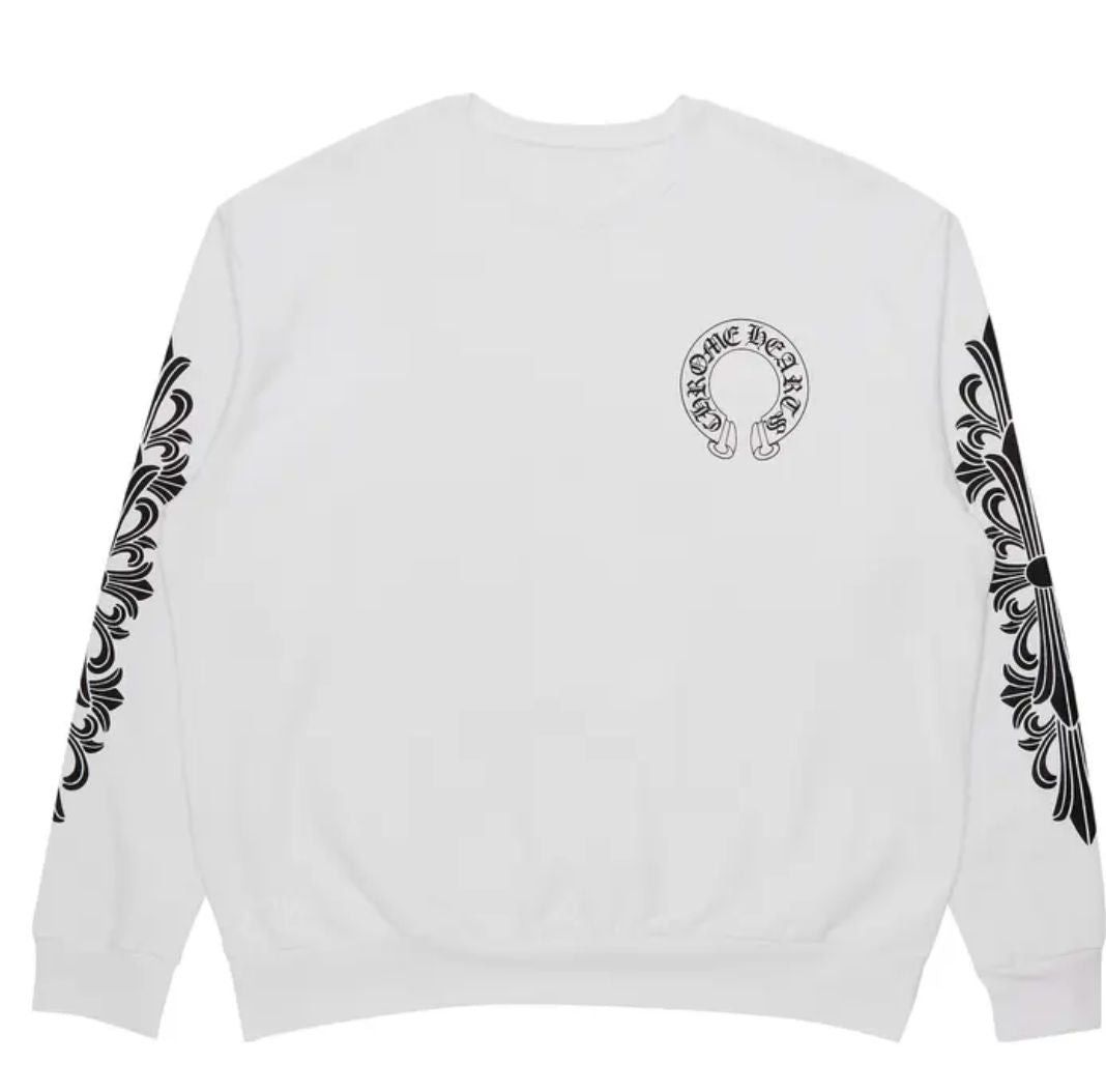 Chrome Hearts Horseshoe Logo Crewneck White Lightly Worn T-Shirts, Hoodie, Sweatshirt | FlexRushtees.com