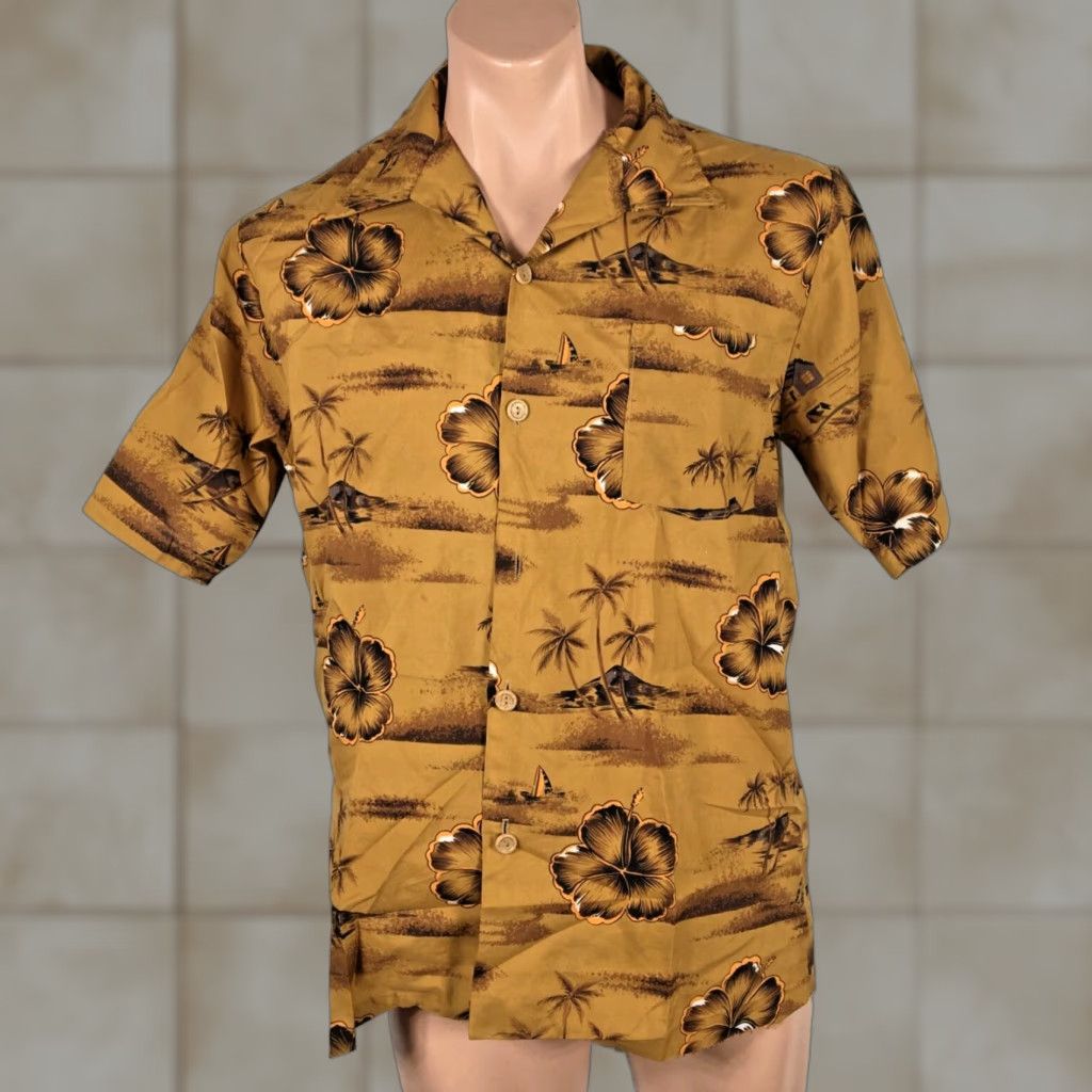 Vintage Dolphin Of California Psychedelic Hawaiian Shirt L Brown Short Sleeve Hawaiian Mens