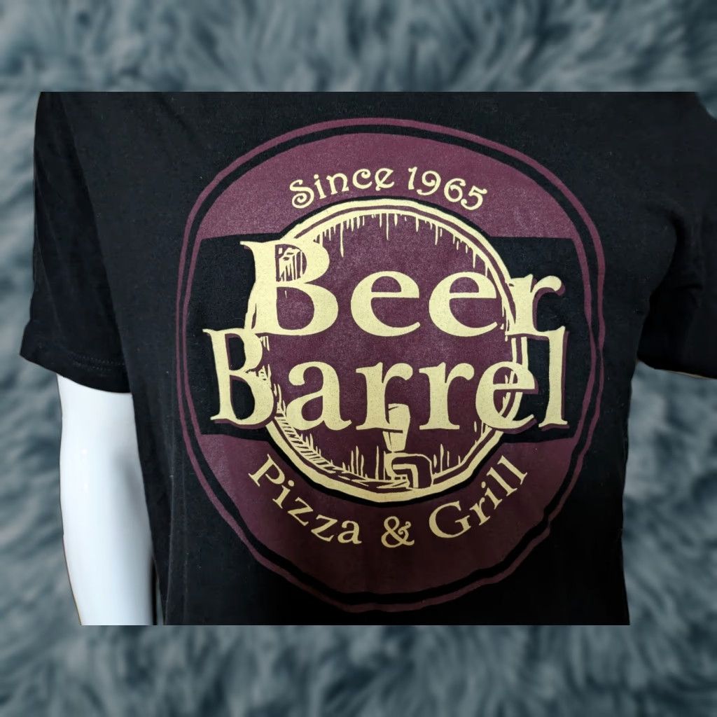 Vintage Beer Barrel Pizza Grill T Shirt Xl Black Canvas Mens 100 Cotton Bar Theme Shirts Bars 2000s Hoodie, Sweatshirt