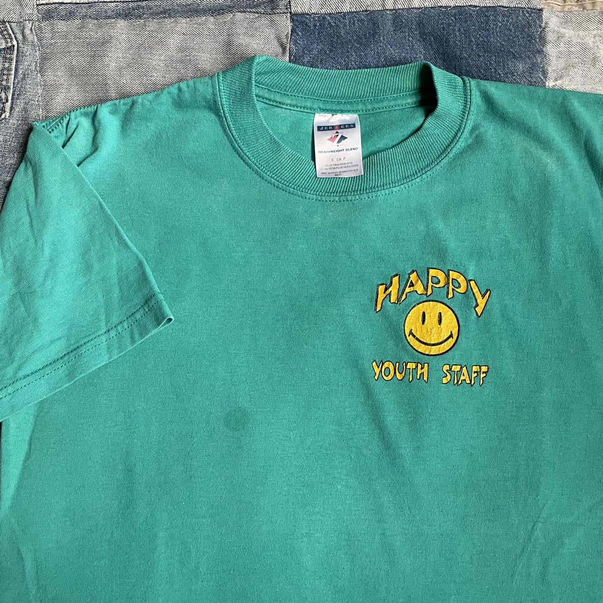 Vintage 00s Happy Youth Staff Teal Faded Smiley Face Shirt Hoodie, Sweatshirt | FlexRushtees.com