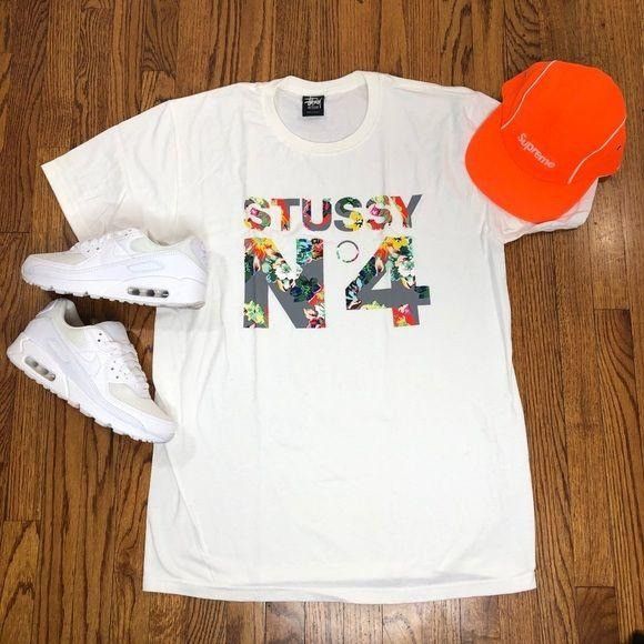 Stussy Tropical Print N4 White Tee Med Nwot