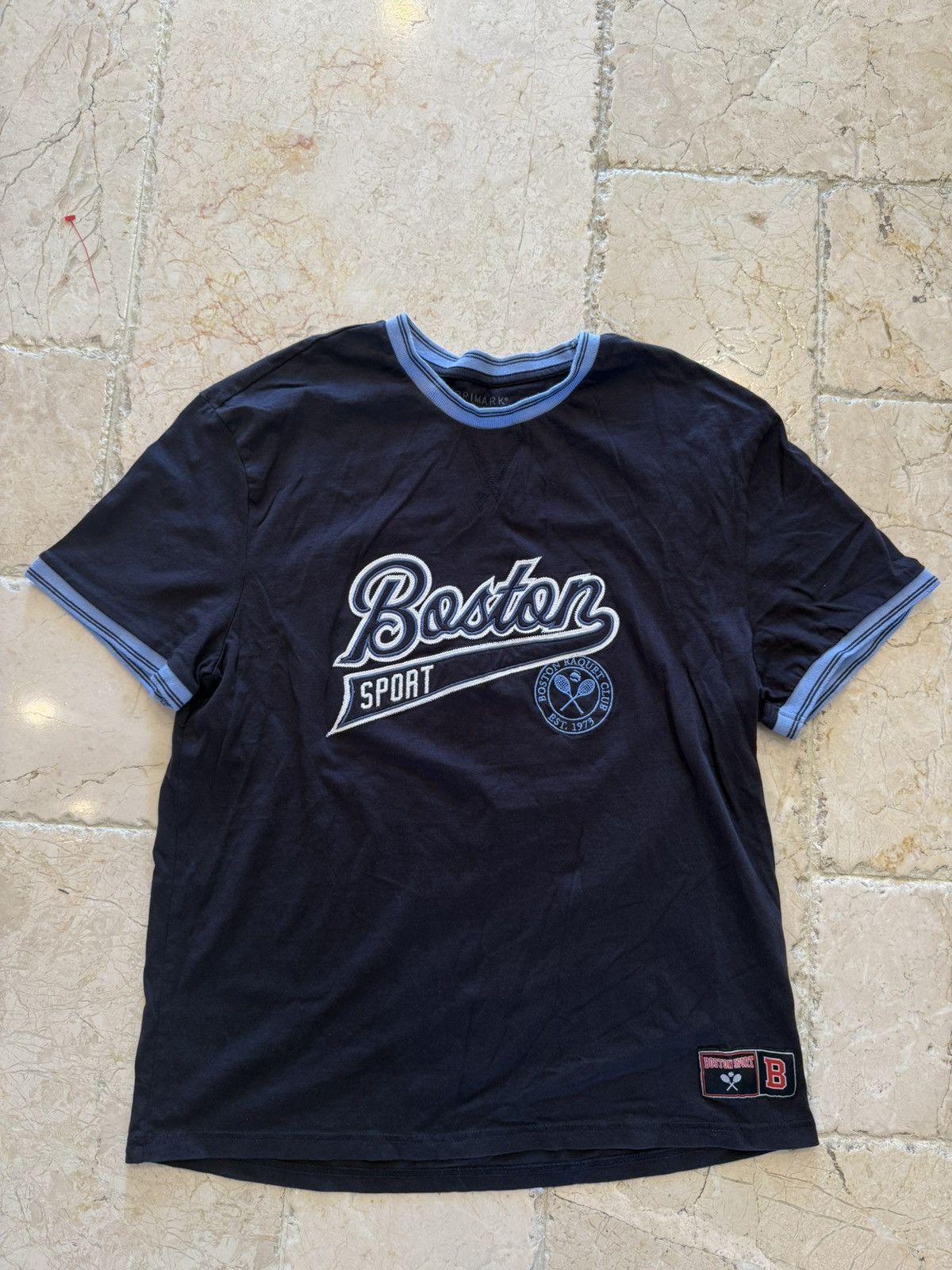 Primark Vintage Boston Spots Navy Blue Tee Hoodie, Sweatshirt | FlexRushtees.com
