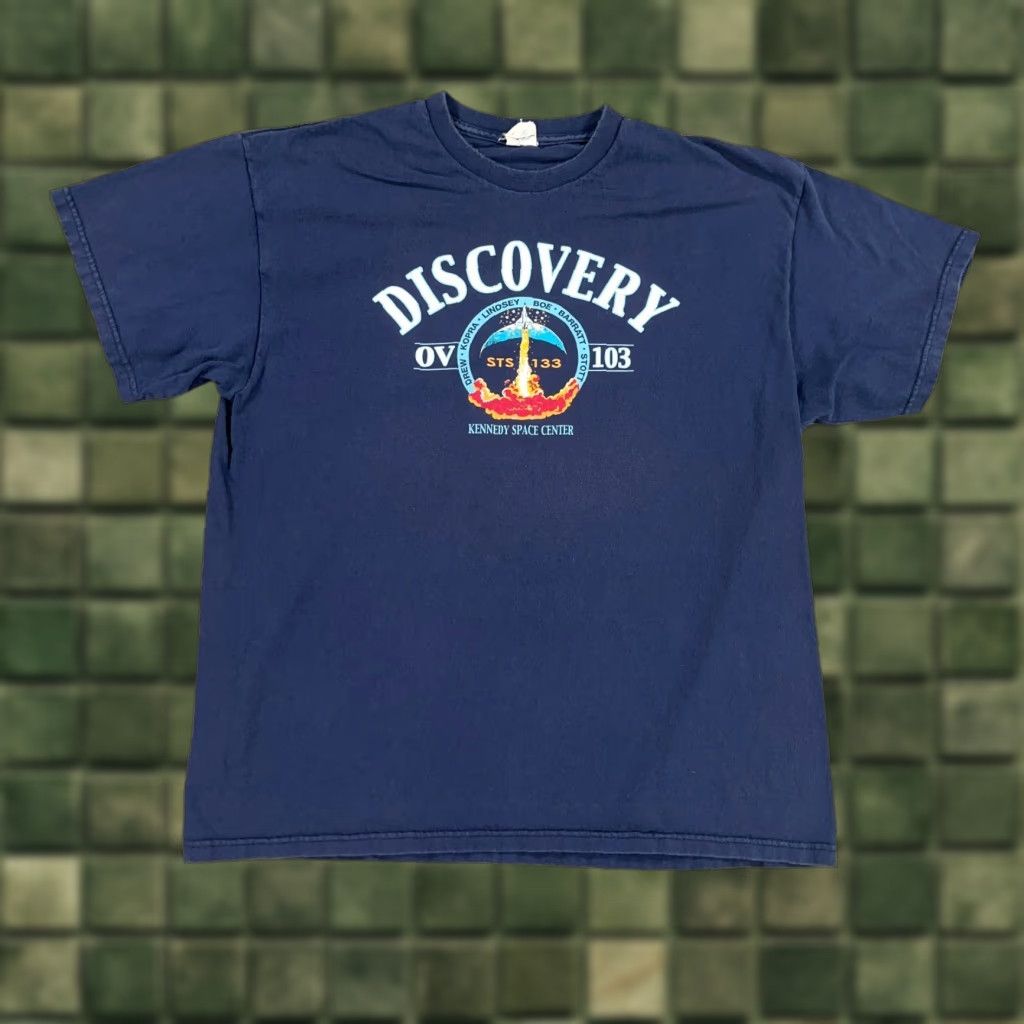Delta Nasa Discovery Shuttle Graphic Print T Shirt Mens Xl Blue Crew Neck