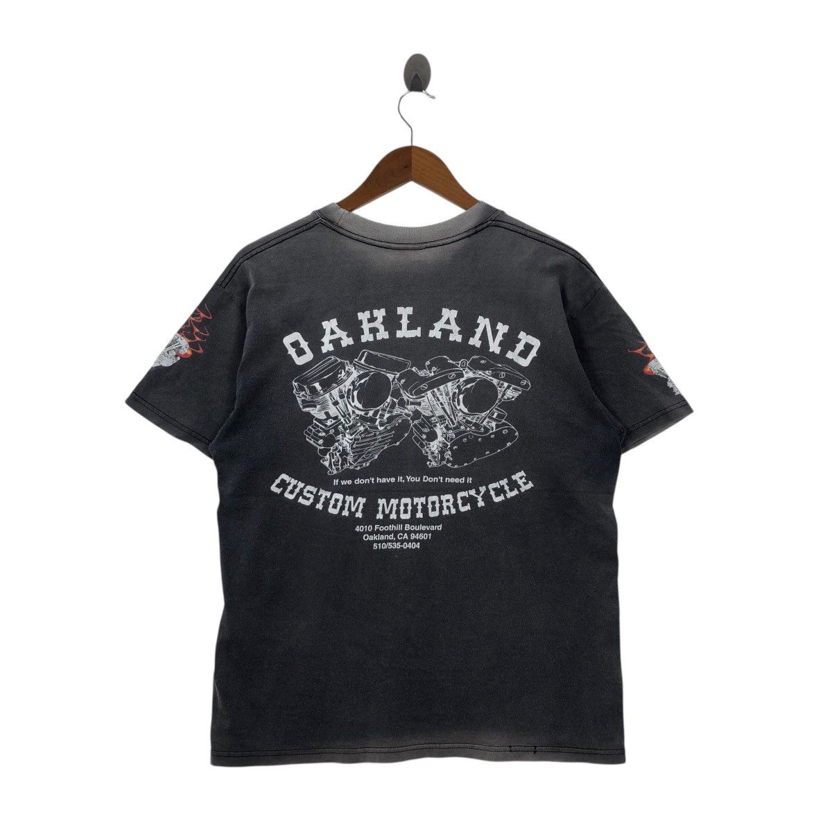 Vintage 90s Oakland Custom Motorcycle T Shirt Flame Chopper Hoodie, Sweatshirt | FlexRushtees.com