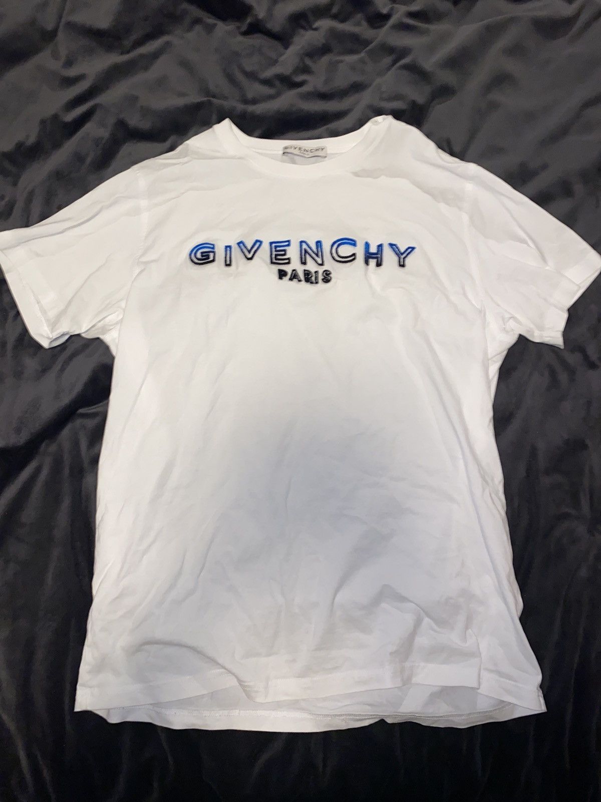 Givenchy White T Shirt With Facing Out Blue Fade Logo Hoodie, Sweatshirt | FlexRushtees.com