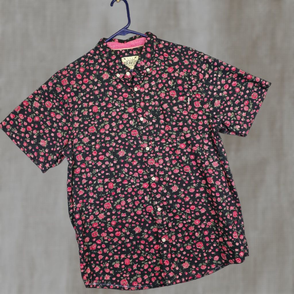 Vintage Dravus Shirt Mens Xl Black Rose Floral Summer Travel Indie Skate Shirt