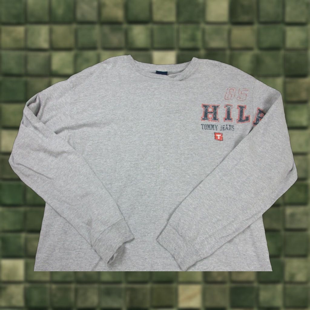 Hilfiger Vintage Tommy Hilfiger Shirt Mens Large Gray Sleeved Long Logo Spell Out Knit Cotton