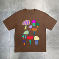 Vintage Brown Washed Retro Mushroom Print T Shirt