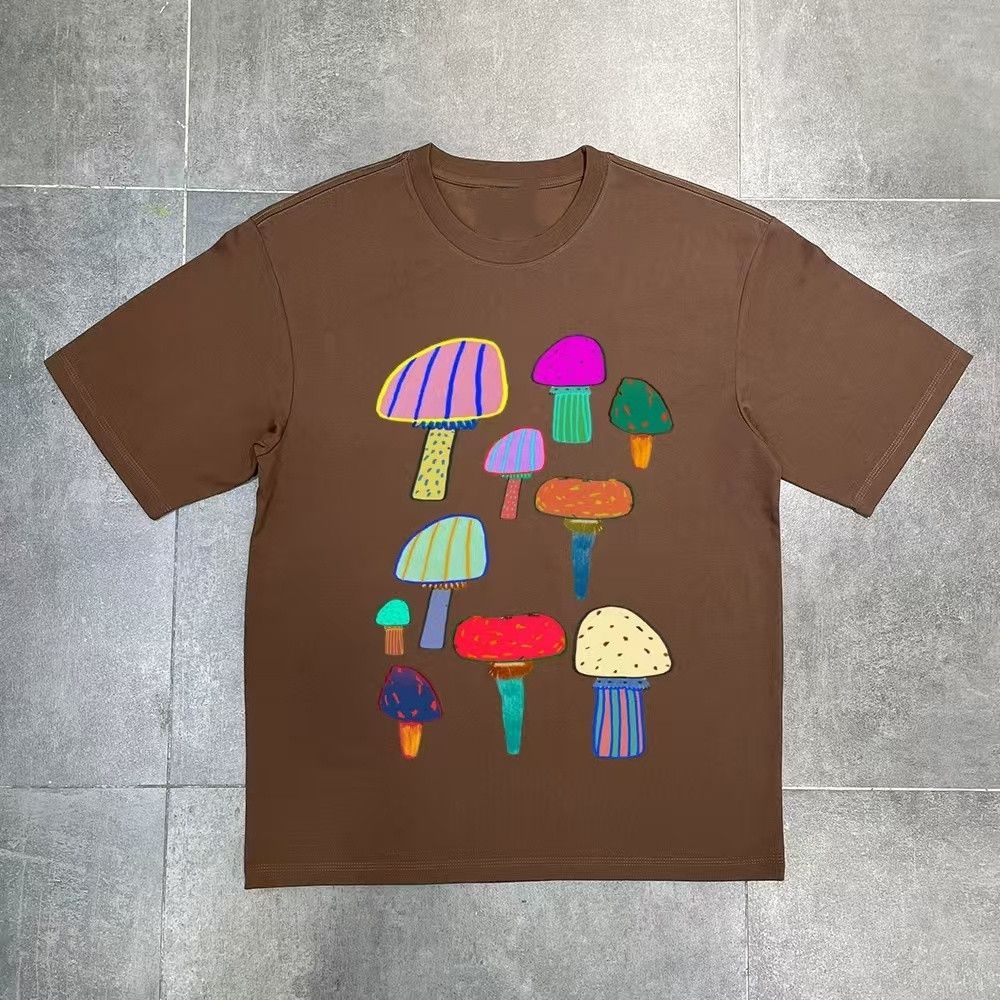 Vintage Brown Washed Retro Mushroom Print T Shirt
